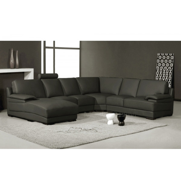 Canapé d'angle en cuir italien 6/7 places MISTER, gris foncé