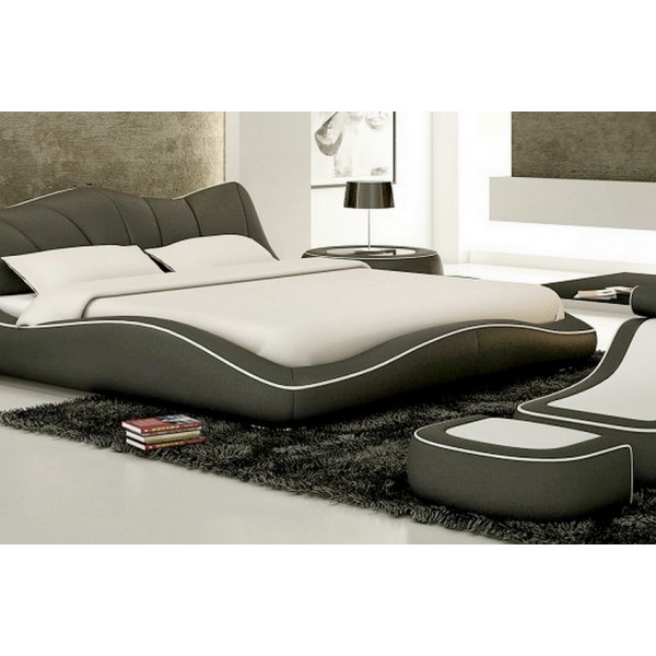 Lit en cuir italien de luxe LUXEN, gris foncé