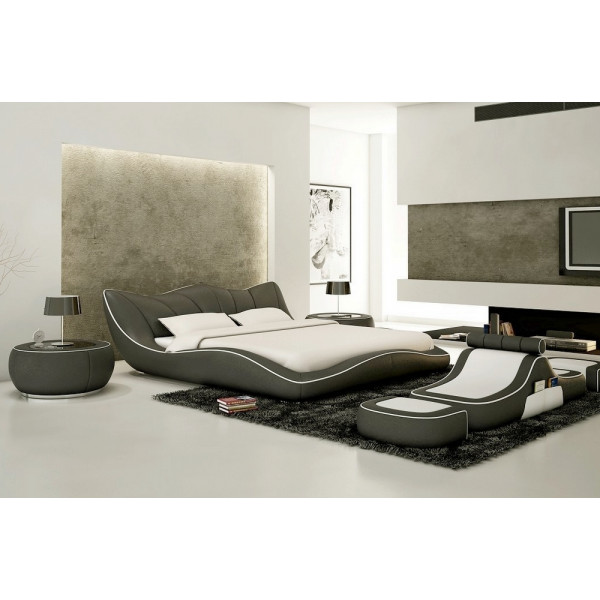 Lit en cuir italien de luxe LUXEN, gris foncé