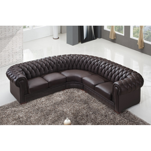 Canapé d'angle en cuir italien 6/7 places BIJOU, chocolat.