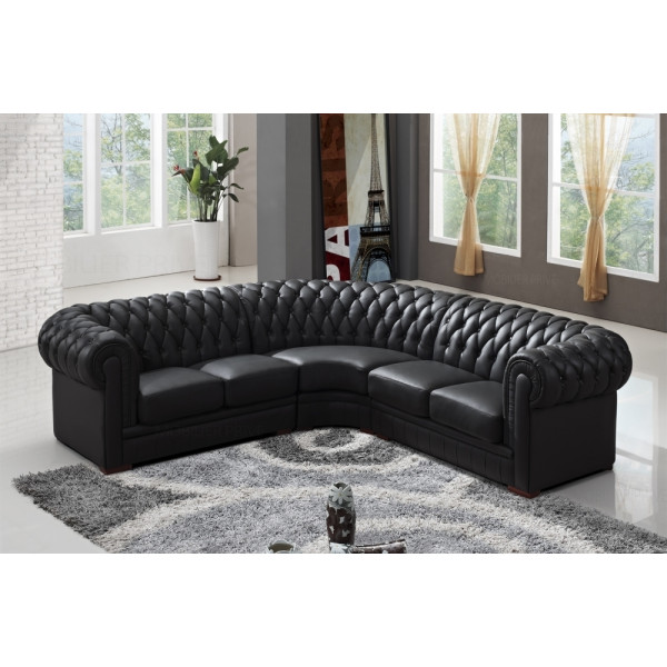 Canapé d'angle en cuir italien 6/7 places BIJOU, noir.