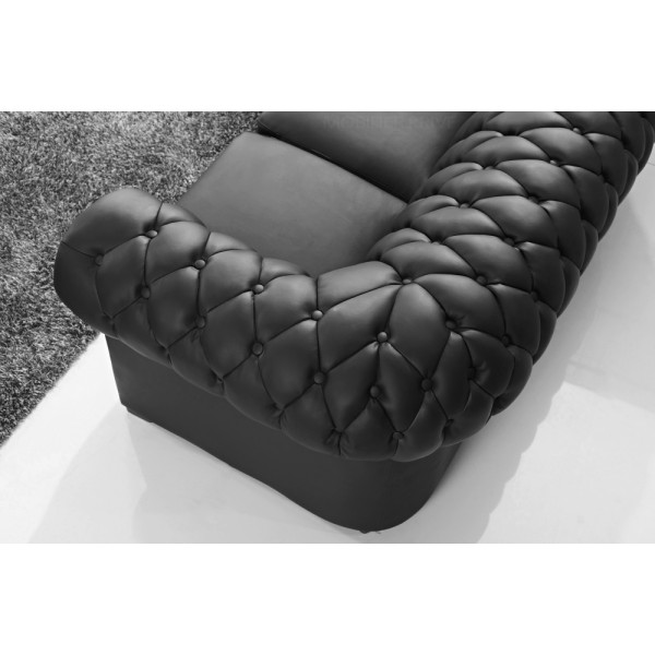 Canapé d'angle en cuir italien 6/7 places BIJOU, noir.