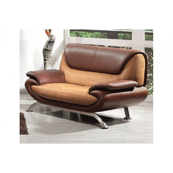 Canapé 2 places en cuir italien SICILIA, beige et chocolat