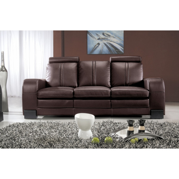 Canapé 3 places en cuir italien ROSSO, chocolat