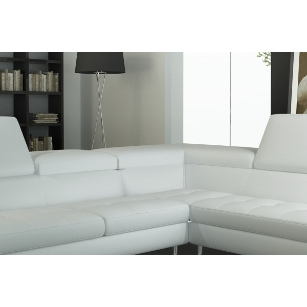 Canapé d'angle en cuir italien 6 places BIRKIN, gris clair.