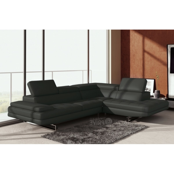 Canapé d'angle en cuir italien 6 places BIRKIN, gris foncé.