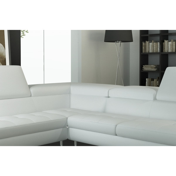 Canapé d'angle en cuir italien 6 places BIRKIN, blanc