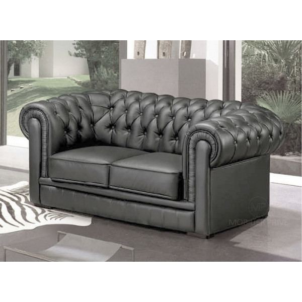 Fauteuil 1 place en cuir italien CHESTERFIELD, gris foncé