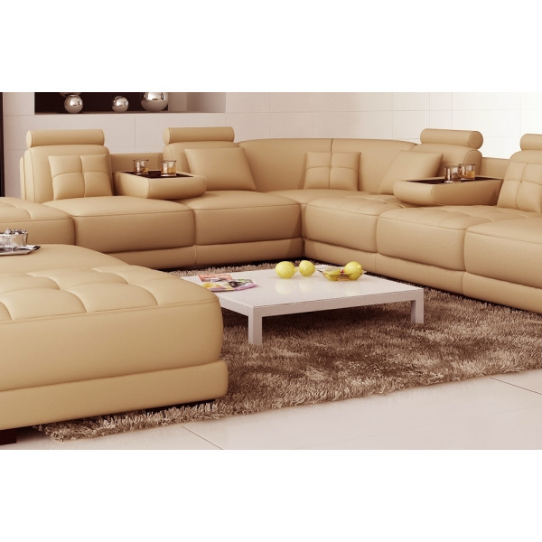 Canapé d'angle en cuir 7/8 places ELIXIR, beige.