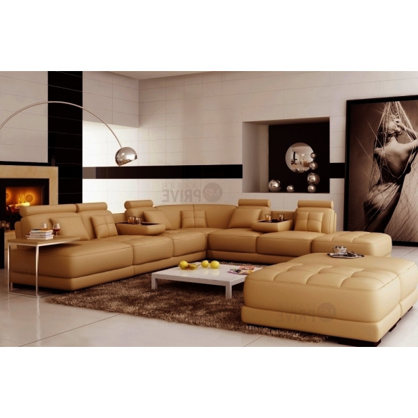 Canapé d'angle en cuir 7/8 places ELIXIR, marron