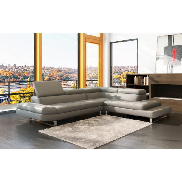 Canapé d'angle en cuir italien 5/6 places Grand CITY, gris clair