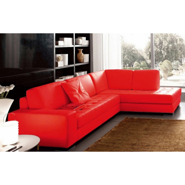 Canapé d'angle DIVANO en cuir italien vachette de qualité, rouge, angle droit
