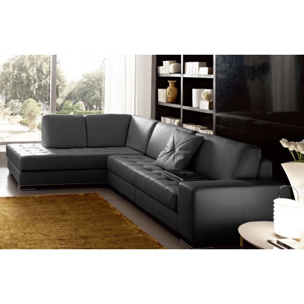 Canapé d'angle DIVANO en cuir italien vachette de qualité, noir, angle gauche
