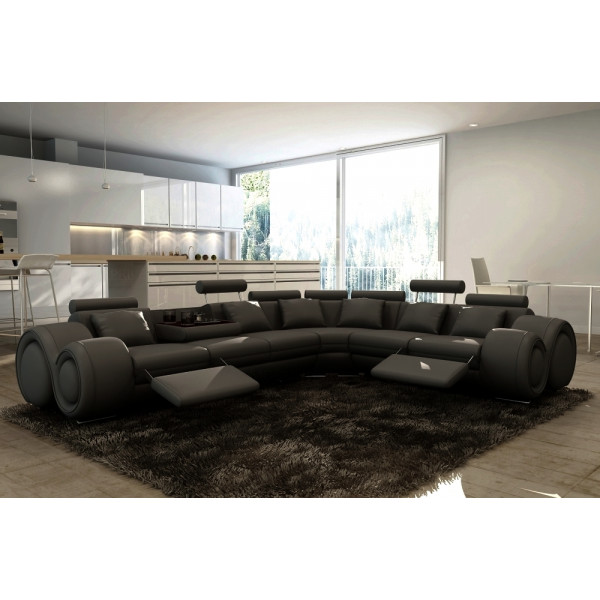 Canapé d'angle en cuir italien 5/6 places PETIT EXCELIA, noir