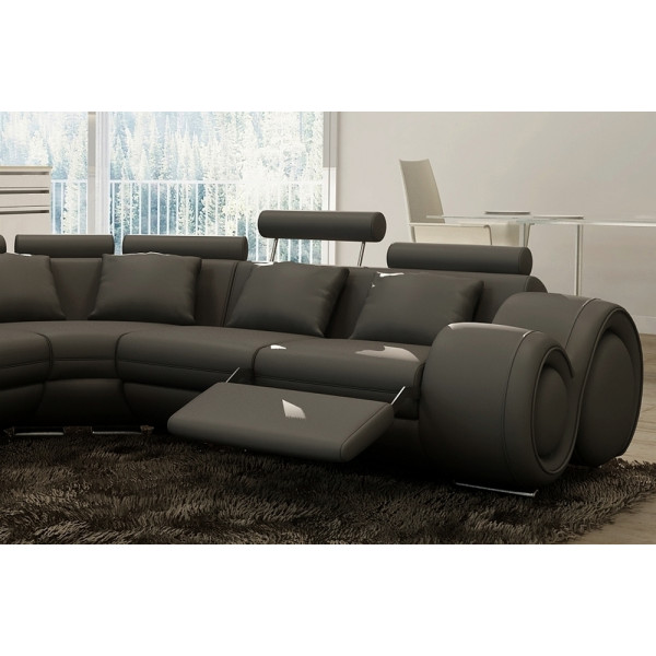 Canapé d'angle en cuir italien 5/6 places PETIT EXCELIA, noir