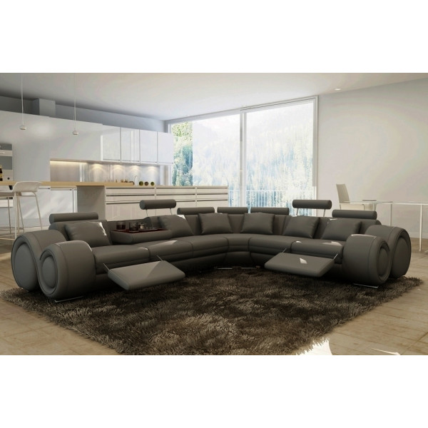 Canapé d'angle en cuir italien :  5/6 places PETIT EXCELIA, gris foncé, angle droit