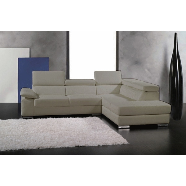 Canapé d'angle en cuir italien 5 places HELIOS, gris clair