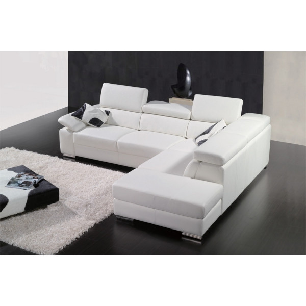 Canapé d'angle en cuir italien 5 places HELIOS, gris clair