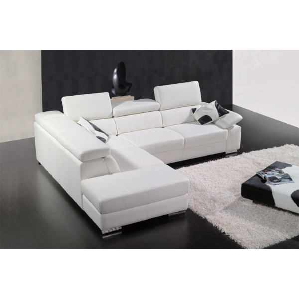 Canapé d'angle en cuir italien 5 places HELIOS, noir