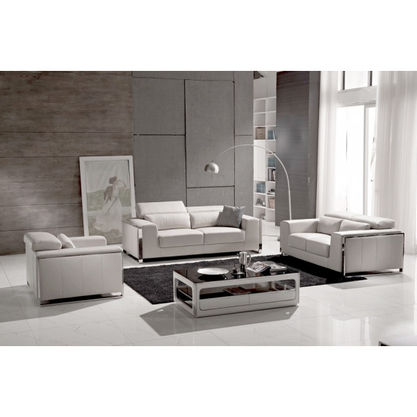 Ensemble Canapé 3 places et 2 places et fauteuil 1 place en cuir italien buffle LUXY, blanc