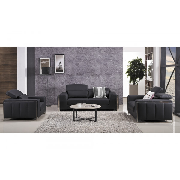 Canapé 3 places en cuir italien buffle LUXY, noir