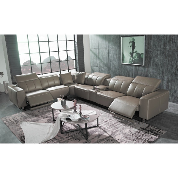 Canapé d'angle relax cuir de buffle italien luxe avec 2 relax électriques, 7/8 places, MONTE CARLO, moka, angle gauche