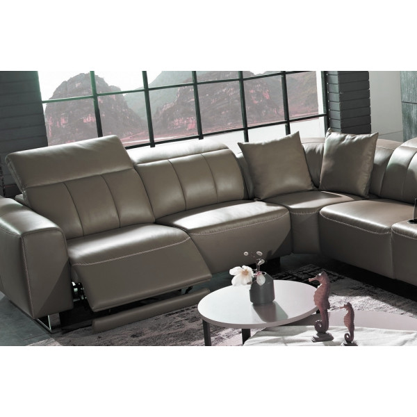 Canapé d'angle relax cuir de buffle italien luxe avec 2 relax électriques, 7/8 places, MONTE CARLO, moka, angle gauche