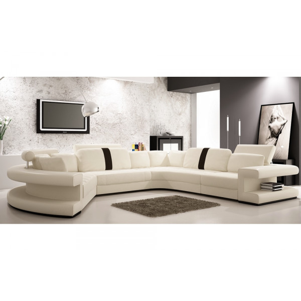 Canapé d'angle en cuir italien 7/8 places STAR, blanc et noir, angle droit