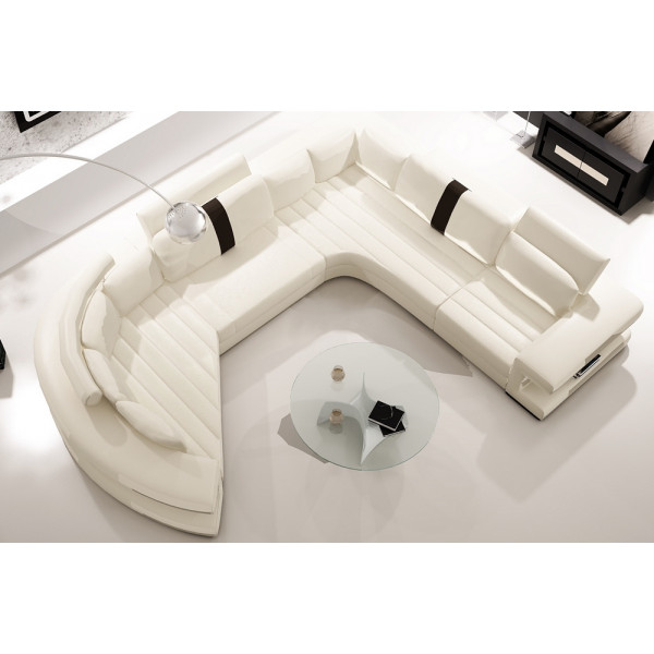 Canapé d'angle en cuir italien 7/8 places STAR, blanc et noir, angle droit