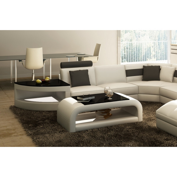 Canapé d'angle 8 places NORA blanc et gris foncé, angle gauche et méridienne à droite