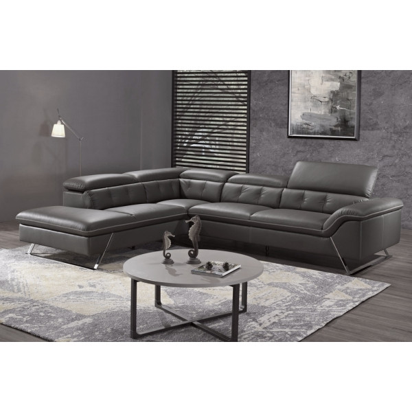 Canapé d'angle en cuir de buffle italien de luxe 5/6 places VIDA, noir, angle gauche