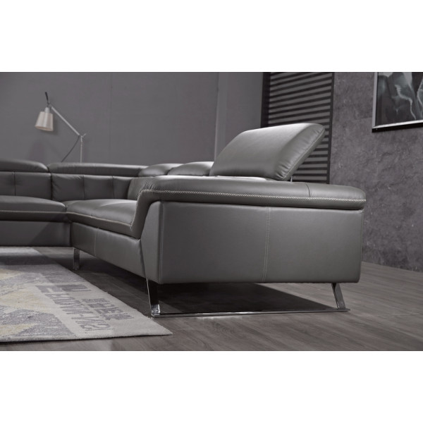 Canapé d'angle en cuir de buffle italien de luxe 5/6 places VIDA, noir, angle gauche