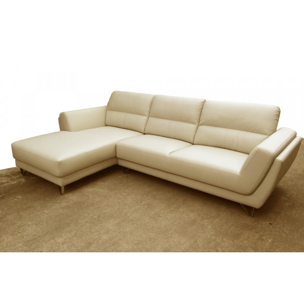 Canapé d'angle en cuir buffle italien de luxe 5 places COSTES beige, angle gauche