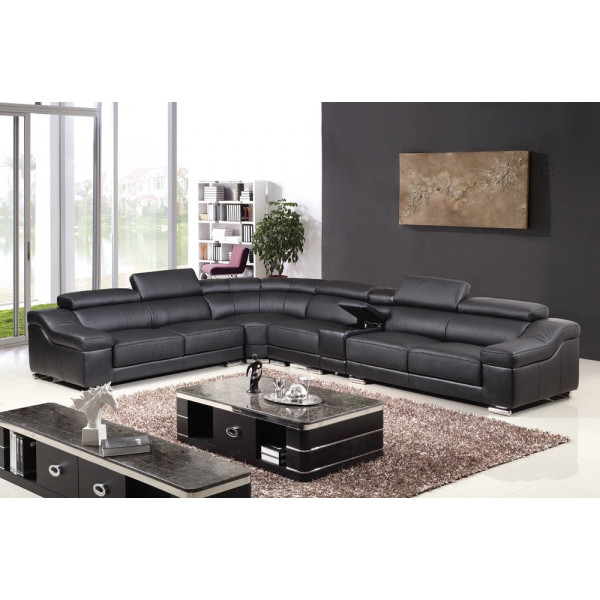 Canapé d'angle en cuir buffle italien de luxe 7 places LONDRES noir, angle gauche