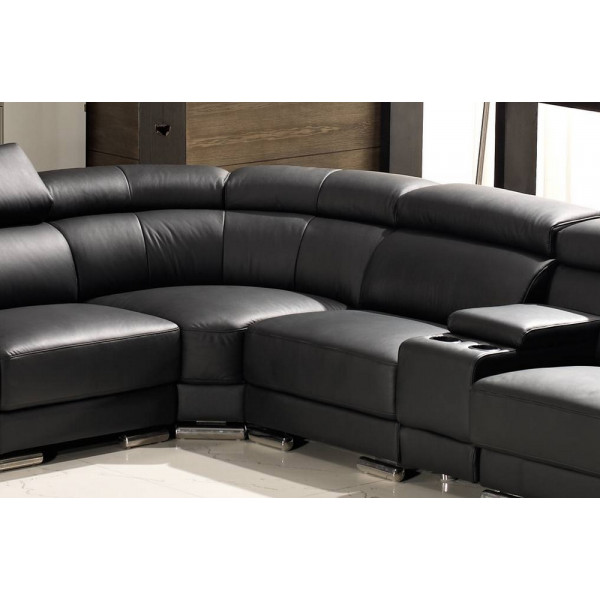 Canapé d'angle en cuir buffle italien de luxe 7 places LONDRES noir, angle gauche