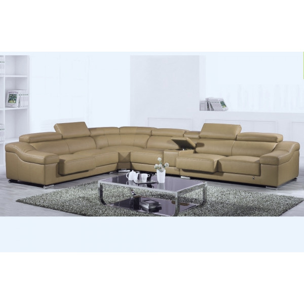 Canapé d'angle en cuir buffle italien de luxe 7 places LONDRES beige, angle gauche