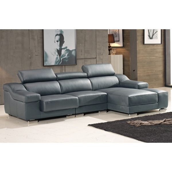 Canapé d'angle cuir buffle italien BONITO, couleur gris foncé, angle droit