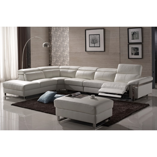 Canapé d'angle relax en cuir buffle italien de luxe RELAXINO,  blanc, angle gauche