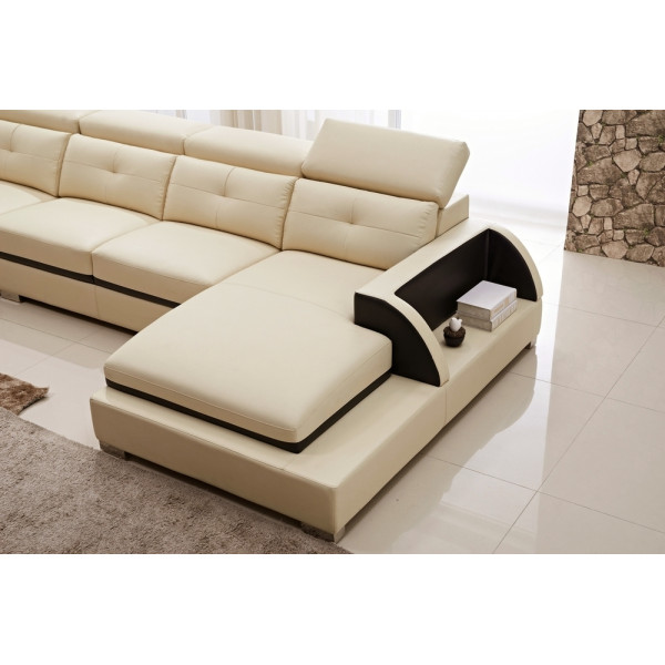 - Canapé d'angle cuir buffle italien 7/8 places, BELLISSIMO, beige et chocolat, angle gauche