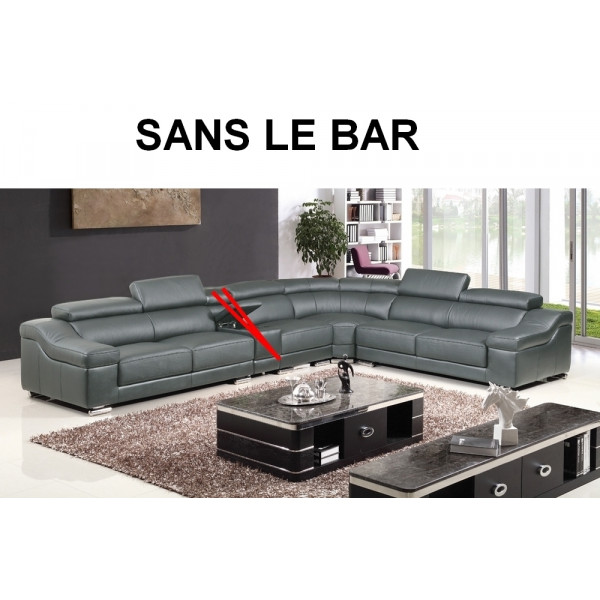 Canapé d'angle en cuir buffle italien de luxe 7 places londres gris foncé, angle droit, personnalisé sur mesure sans le bar