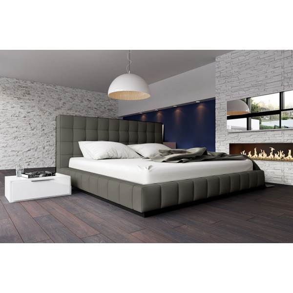 Lit design en cuir italien de luxe SILVER, gris foncé, 180x200