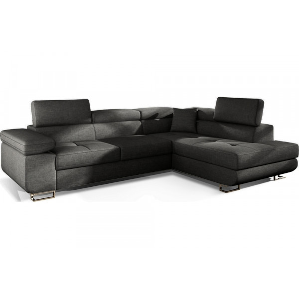 Canapé d'angle convertible - en tissu luxe 5 places, ANNECY TISSU, couleur gris foncé, angle droit