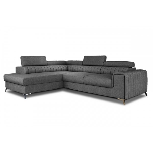- Canapé d'angle convertible LARRY TISSU gris foncé 5 places angle gauche (vu de face)