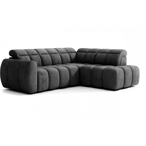 Canapé d'angle profondeur réglable FASANO velours Luxe gris foncé, 5 places, angle droit (vu de face)