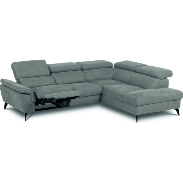 Canapé d'angle avec relax électrique tissu effet grain, 5/6 places SOLARO, vert pale, angle droit