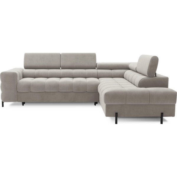 Canapé d'angle convertible - FERNAND VELOURS - en velours Luxe beige, 5 places, angle droit (vu de face)