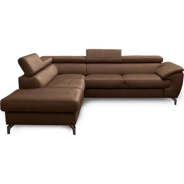 Canapé d'angle convertible en velours luxe - 5 places, FLORENT, marron, angle gauche