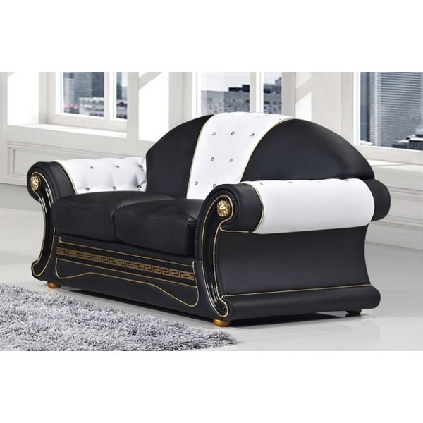 Canapé 2 places en cuir LUXE italien BRISTOL, noir et blanc