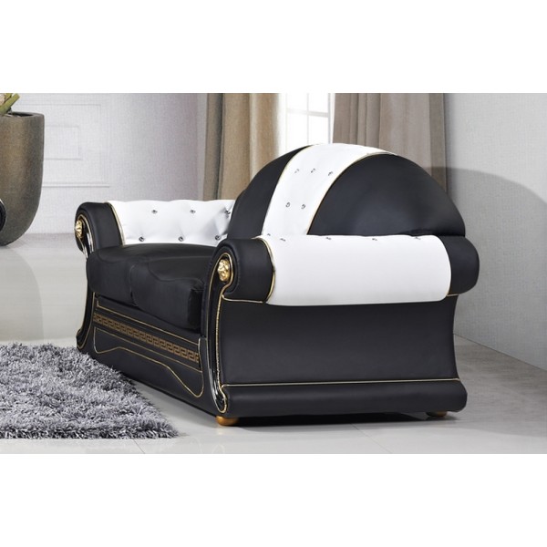 Canapé 2 places en cuir LUXE italien BRISTOL, noir et blanc