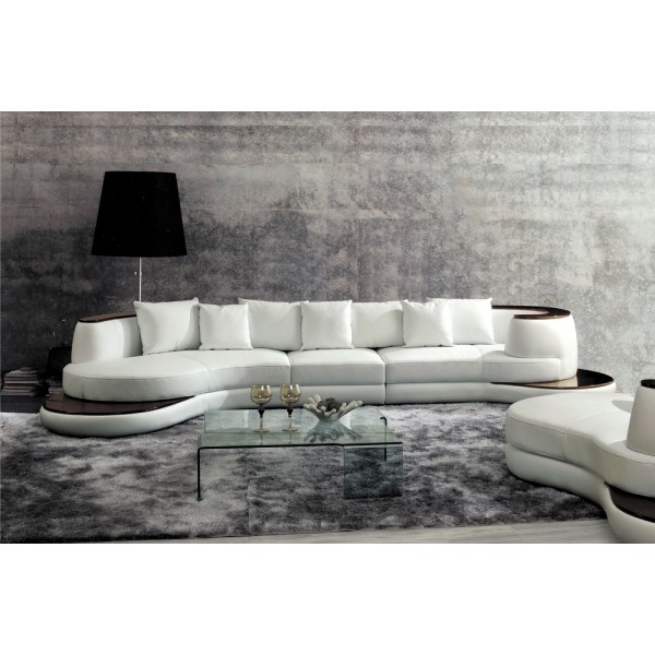 Canapé d'angle - en cuir italien 7 places SICILE, blanc, angle gauche